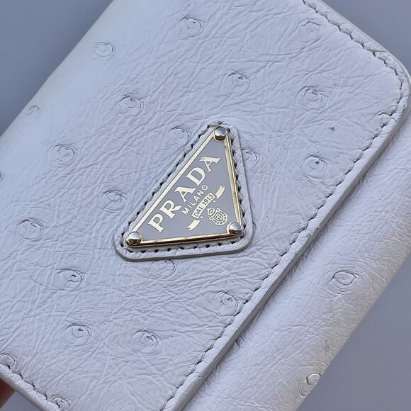 Prada White Ostrich Leather Compact Wallet With Box And Card - Picture 10 of 16